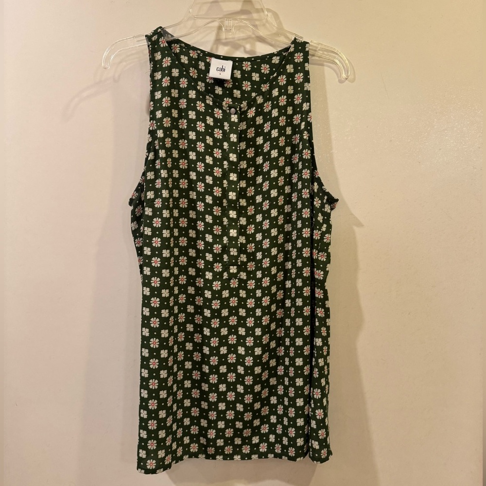 CAbi Green and Cream Floral Tank Top